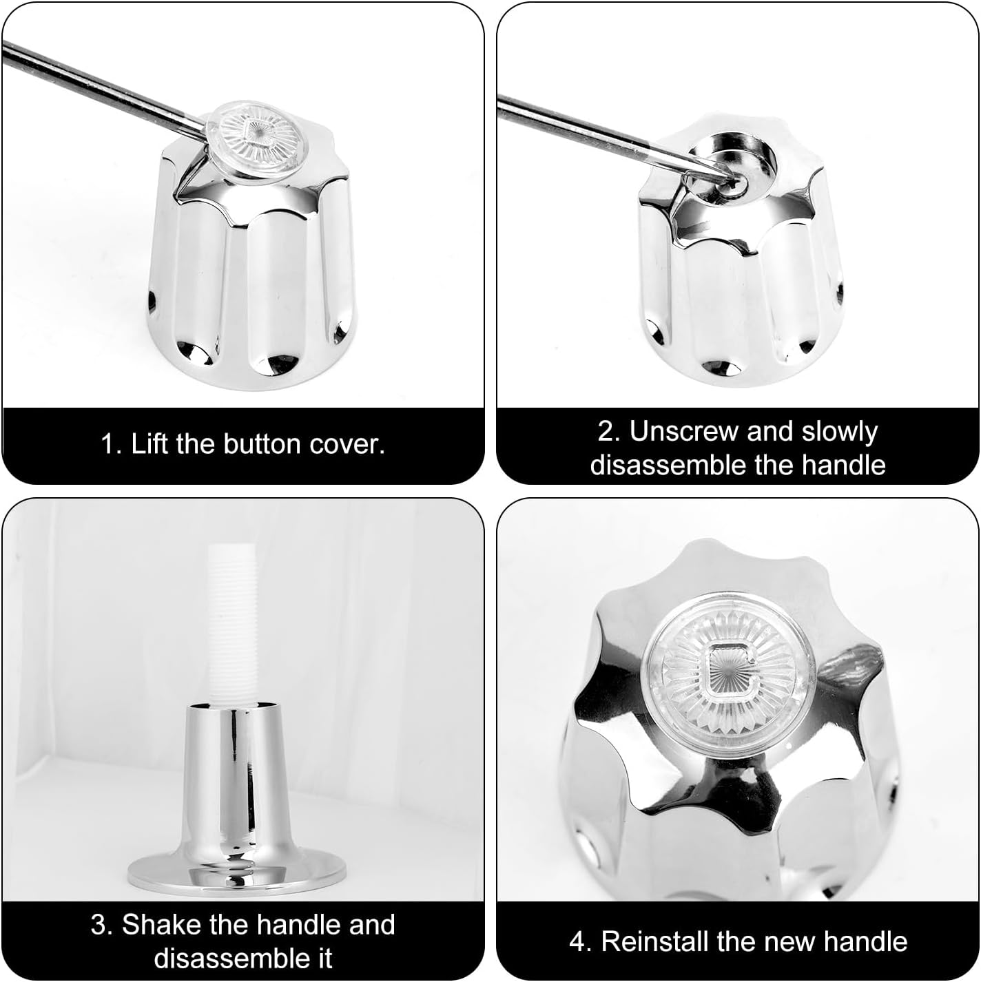 Penitue 2pcs Shower Knobs Replacement Kit, Octagonal Style Tub Shower Knobs Include Base Connectors & Screws Bathtub Faucet Handle Remodel Trim Kit Compatible with Pfister Verve (Silver)