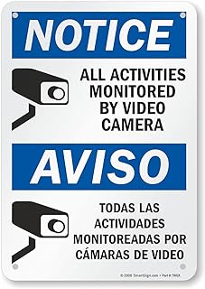 SmartSign 10 x 7 inch “Notice - All Activities Monitored By Video Camera” Bilingual Metal Sign, 40 mil Laminated Rustproof Aluminum, Blue, Black and White, Made in USA