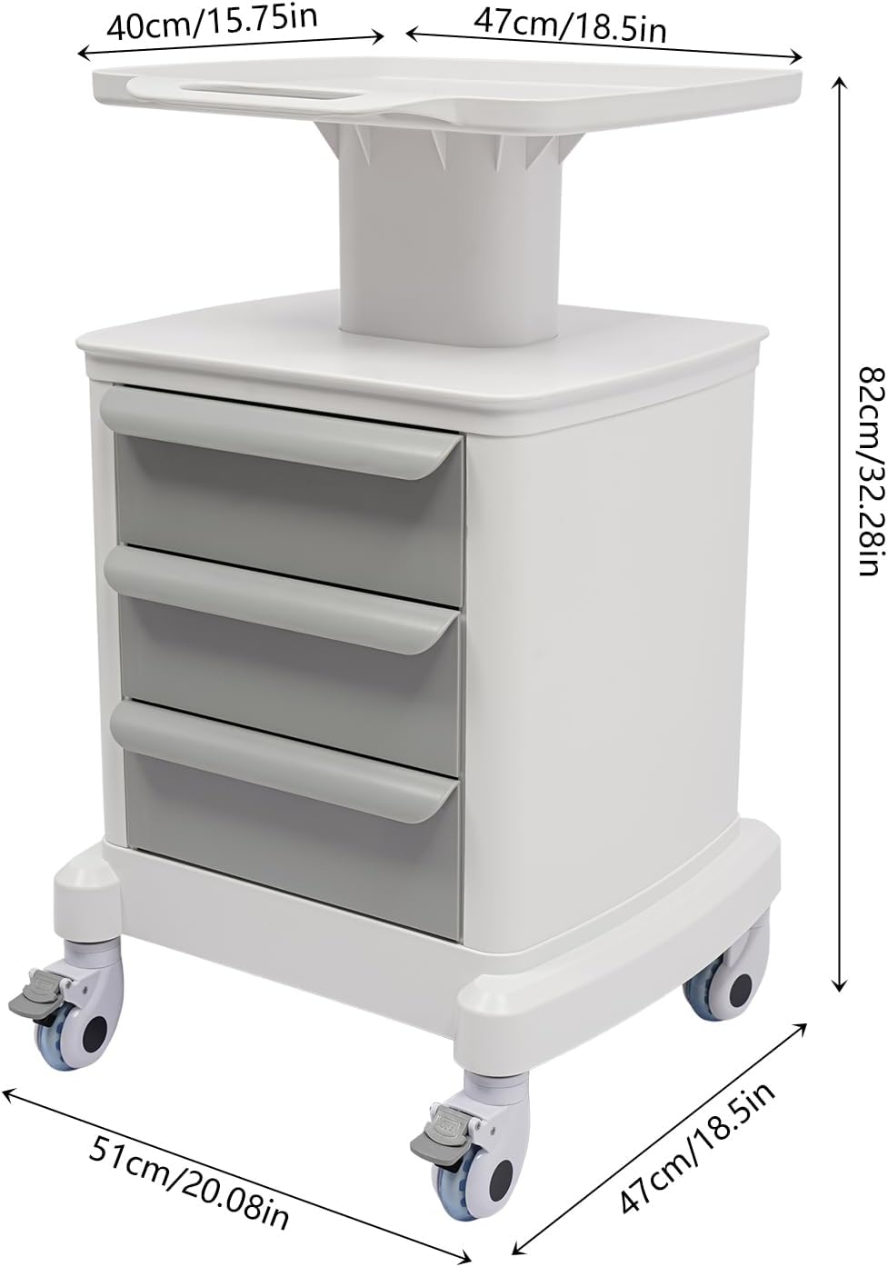 Mobile Medical Cart with 3 Drawers, Utility Cart with Wheels Commercial Hospital Office Lab Cart Beauty Salon Storage Trolley, for Hospital Lab Clinic Pet Shop