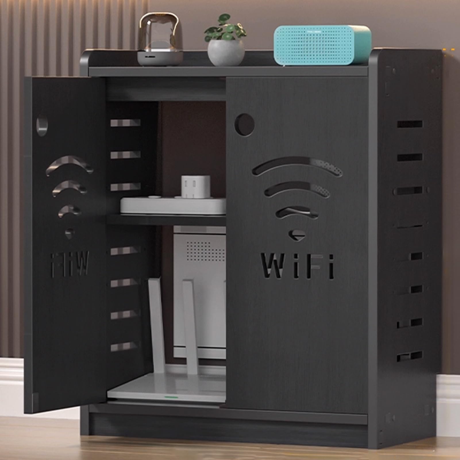 Boîte rangement routeur Wi-Fi meuble décoratif sur pied pour salon