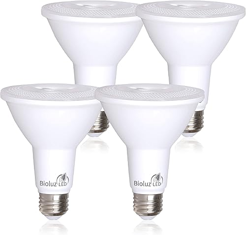 Bioluz LED Paquete de 4 bombillas LED PAR30 90 CRI 10W  100 W de repuesto de luz diurna 5000K interiorexterior, regulable, certificación UL, título