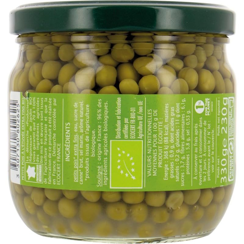 Découvrez les Petits Pois Extra Fins Bio à l'Étuvée de Jardin Bio Étic - 330g | Savoureux, Sains et Nutritifs | Un Classique Diététique en Con - Le Lot De 4