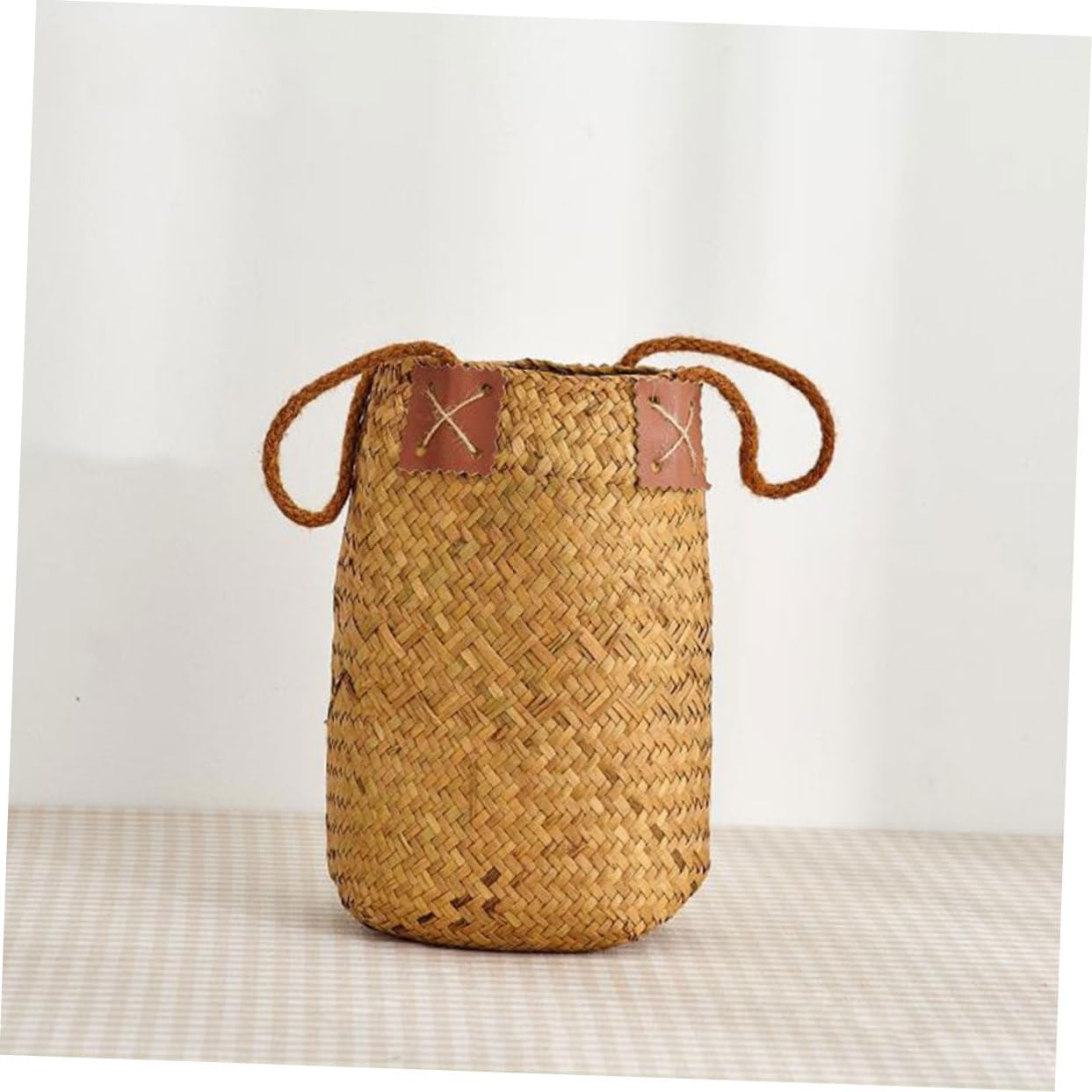 2pcs Artificial Flower Basket Handle Handcrafted Decorative Storage Basket for Living Bedroom