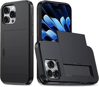 for iPhone 16 Pro Max Case with Card Holder, for 2 Cards Heavy Duty Protective Shockproof Case Dual Layer Hidden Sliding Card Slot Wallet Case for Women&Men 6.9 Black