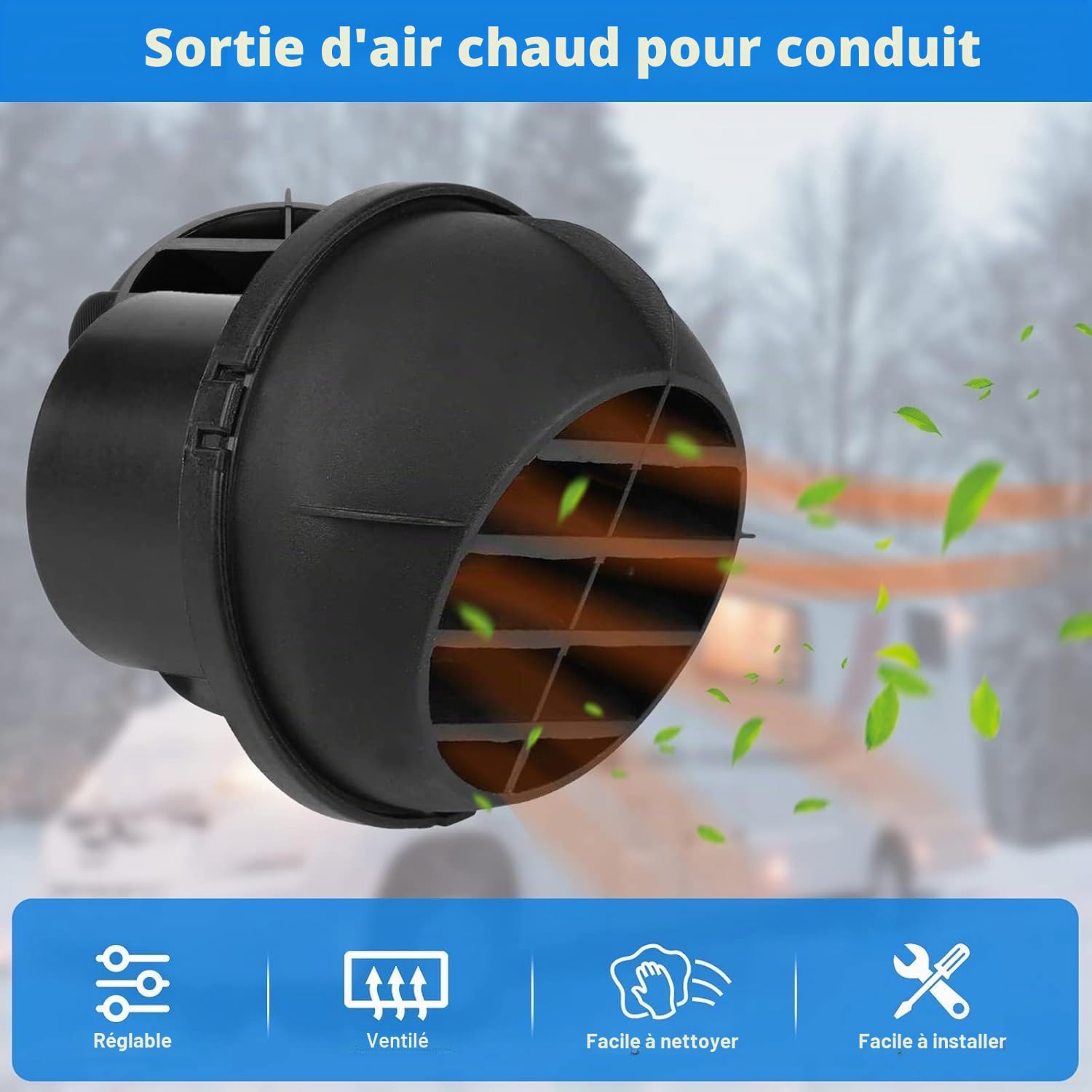 Kit D'accessoires de Chauffage Auxiliaire, Tuyau de Ventilation de 75 mm, Tuyau de Chauffage de Voiture, Sortie d'air Chaud, Silencieux d'échappement de Voiture, Jeu de Colliers de Serrage