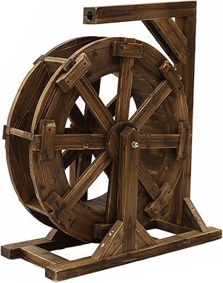 Wood Water Fountain,Waterwheel Fountain Wood Design Fountain Feng Shui Wheels Yard Decorative Outdoor,Vintage Rustic Ornamental Pond,Decorative Outdoor Indoor Balcony for Garden,Patio Backyard,Porch (