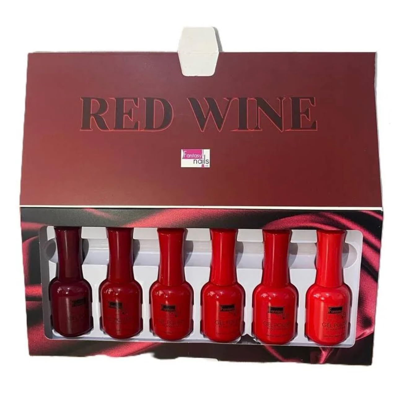 Fantasy Nails Red Wine Gel Polish Collection, 6-Piece Set, Burgundy to Bright Red Shades