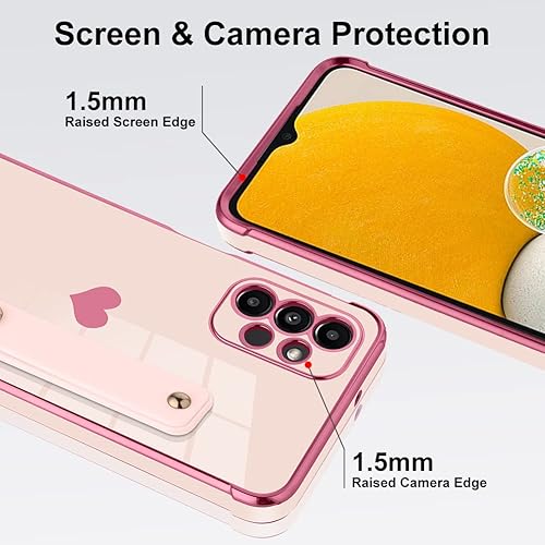 Miniatura 3 de BITOBE Funda diseñada para Samsung A13 4G, diseño de corazones rosas para mujeres, niñas y hombres, chapado de lujo con soporte de correa,