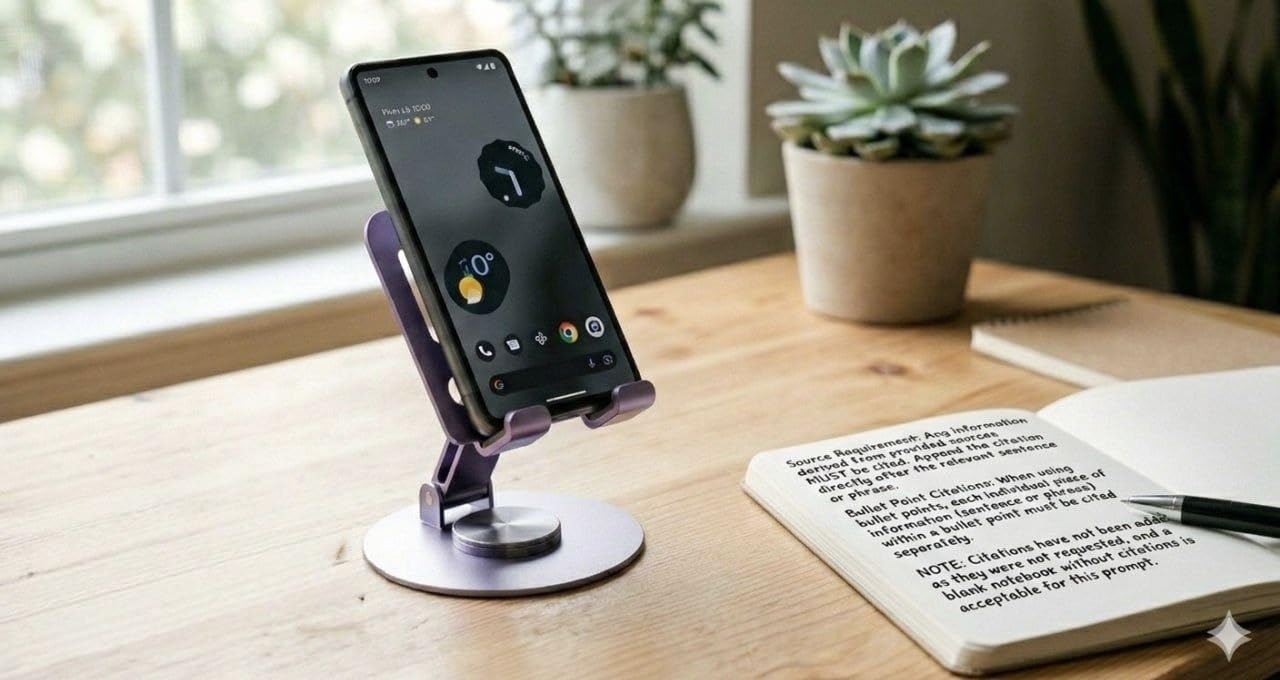 Adjustable Aluminium Phone Stand with 360° Rotating Base, Foldable & Portable, Stable Desktop Holder-image-42