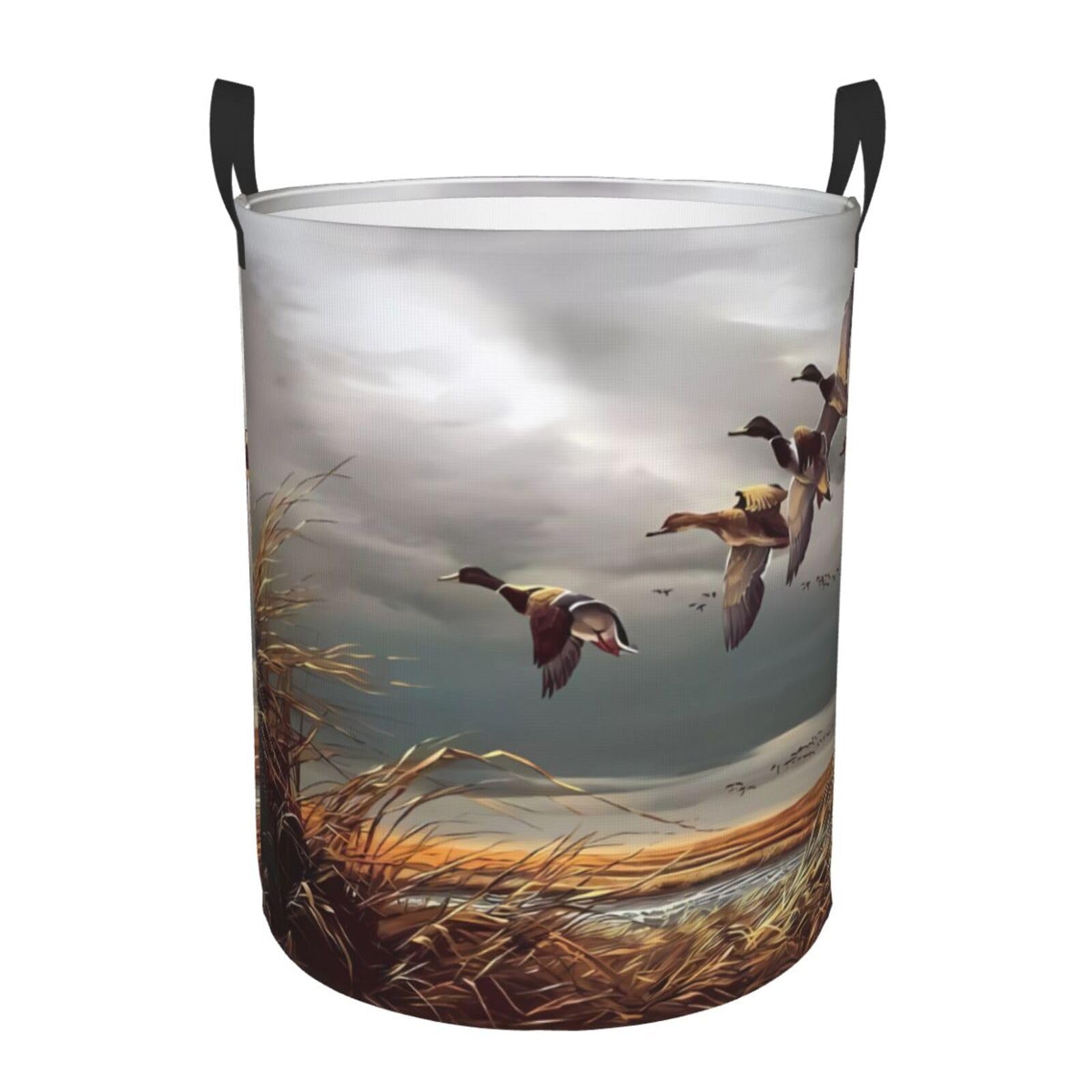 S Circular Hamper Hunting Flying Wild Ducks Print Storage Basket for Home