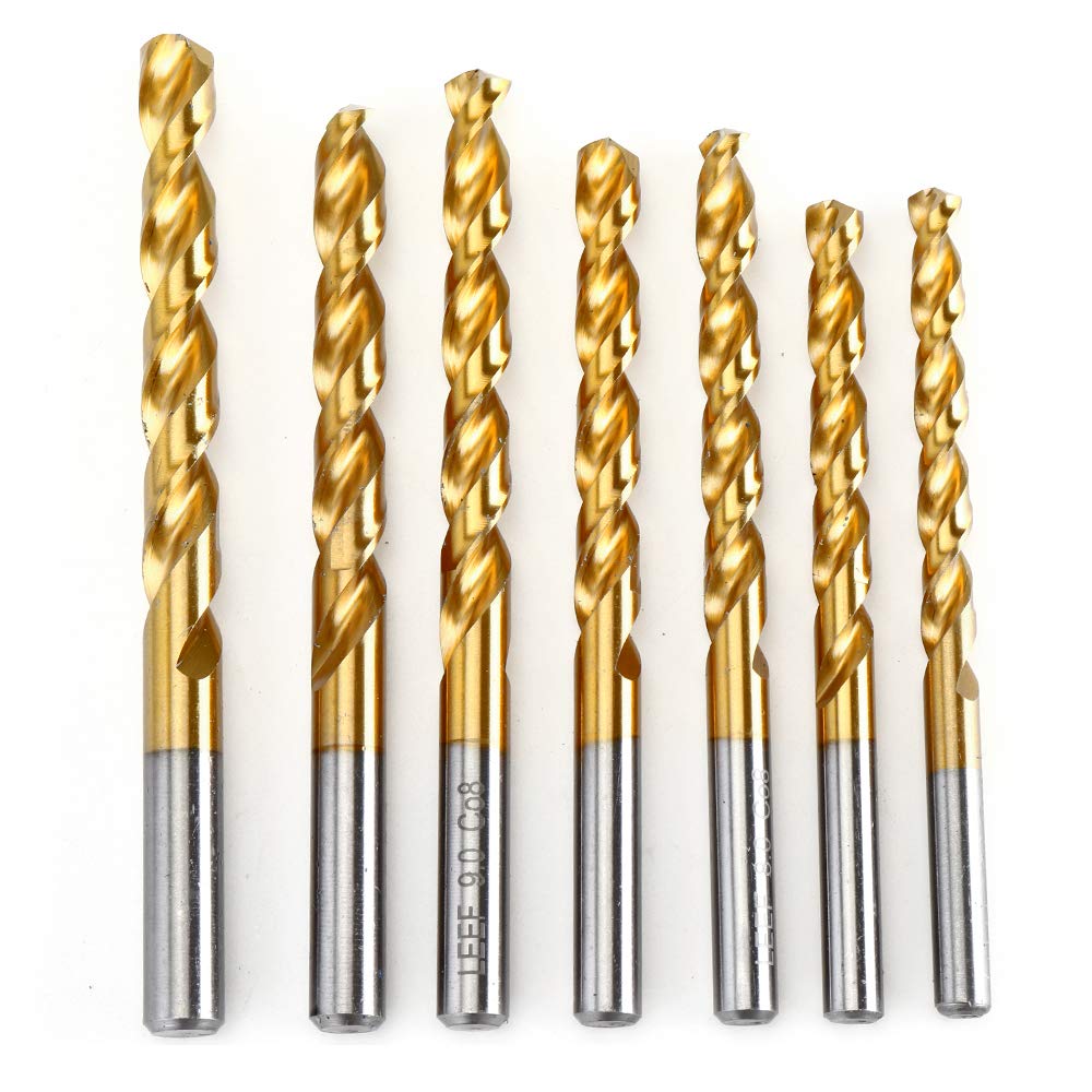 Lot de 19 forets hélicoïdaux avec revêtement en titane M42 8% de haute qualité en cobalt HSS pour bois en acier inoxydable et métal