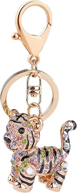 Keychain Keyring Cute Tiger Metal Bling Crystals Rhinestone Keyfob Charm Pendant for Handbags,Keychain, Colorful