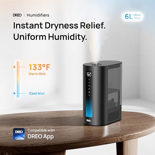 Miniatura 2 de Dreo Humidificadores de 6 L para dormitorio, niebla inteligente cálida y fría para habitación grande, 60 horas de funcionamiento silencioso para