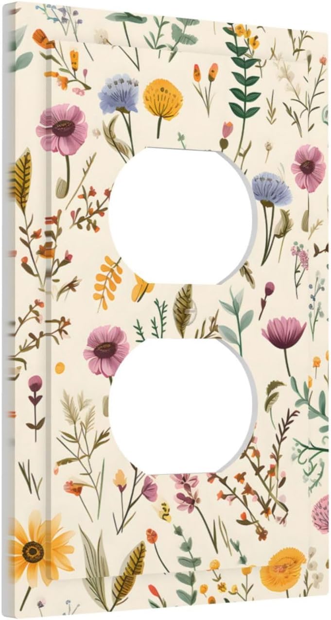 Outlet Covers Warm Color Colorful Flower Plant Yellow Green 1 Gang Duplex Light Switch Cover Plate Decorative Switch Plate Covers Electrical Socket Cover for Bedroom Cabin Decor image 2