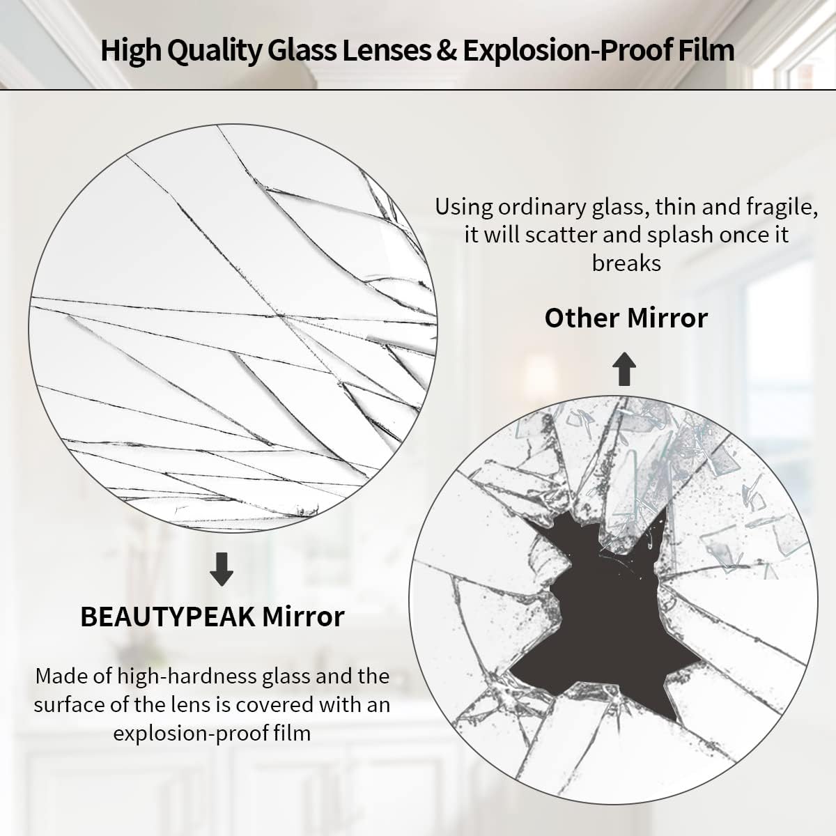 BEAUTYPEAK Wall Mirror 24" x 36" Rectangular Bathroom Mirror with Aluminum Alloy Frame, Rounded Corners Hanging Mirror for Living Room Bedroom Bathroom Entryway, Hangs Horizontal or Vertical, Black