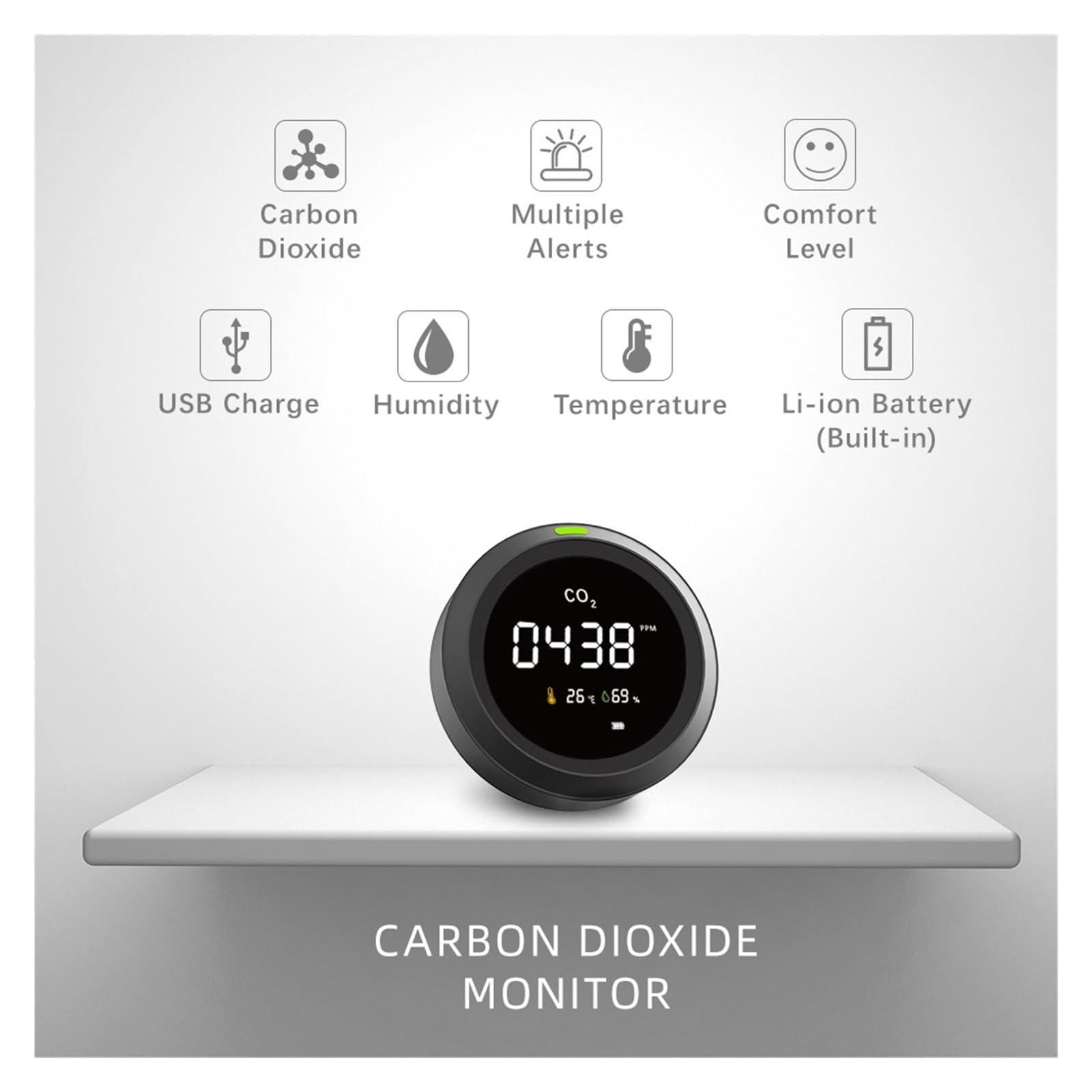 Contador de partículas de aire Medidor de CO2, Sensor de CO2, Detector de CO2 multifuncional, electrodoméstico, carga USB, Monitor de calidad del aire, Analizador de calidad del aire Monitoreo de la c