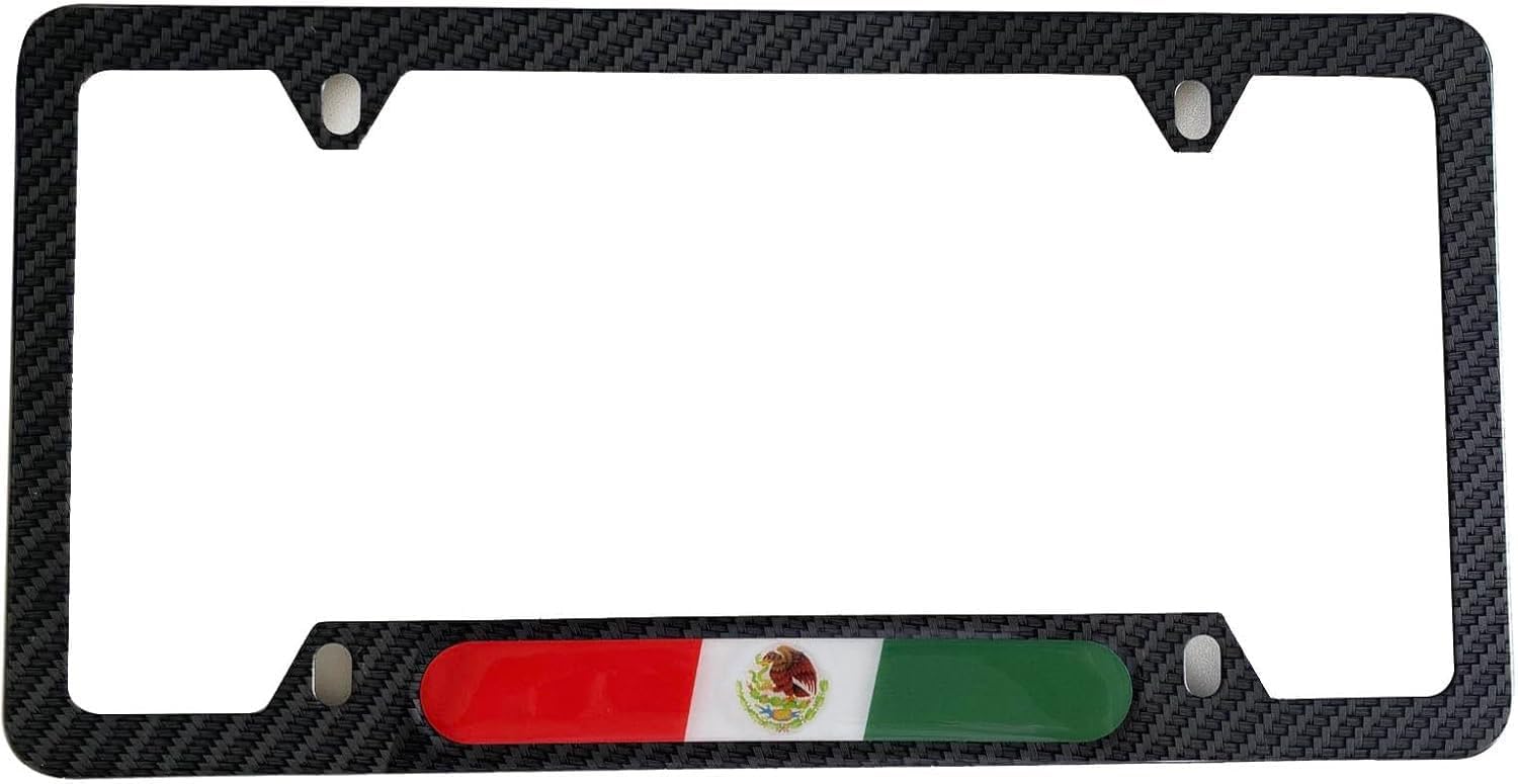 Carbon Fiber License Plate Frame Cover Holder Mexico Flag Truck Car Accessories Stainless Steel 1PC, CPK22PW