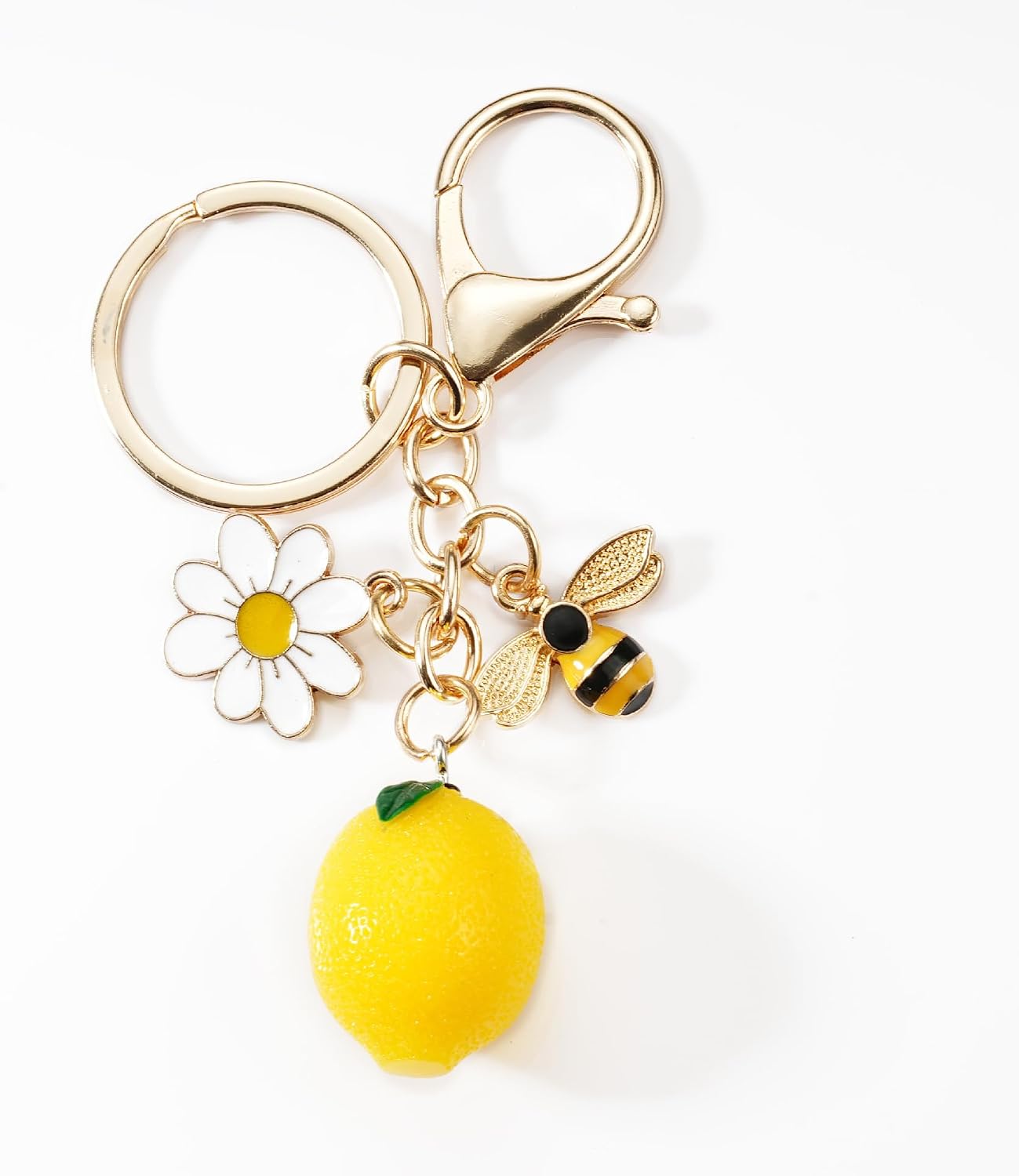 Cute Lemon Strawberry bag Charms Keychain Purse Accessories Charm for Women Kawaii Flower Bee Car KeyRing