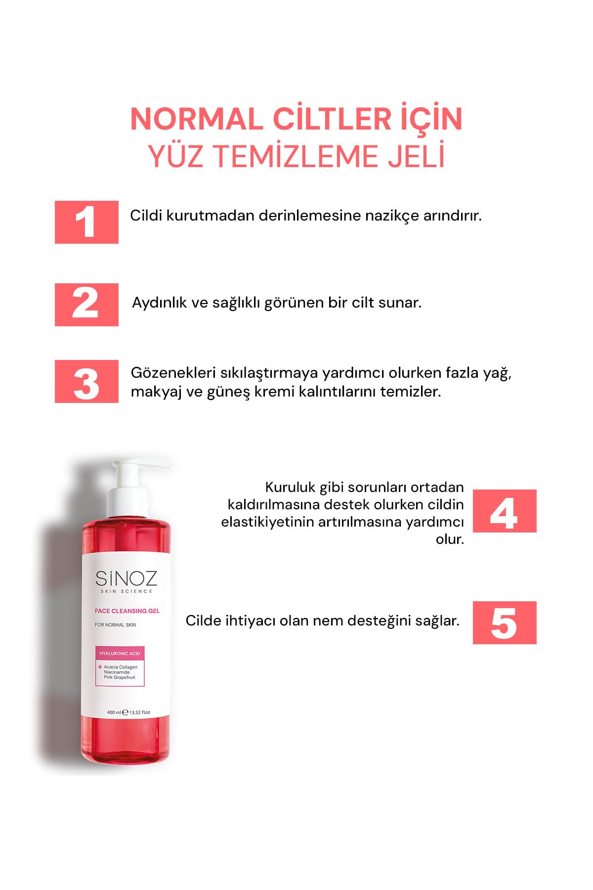 Sinoz Normal Ciltler için Yüz Temizleme Jeli 400ML