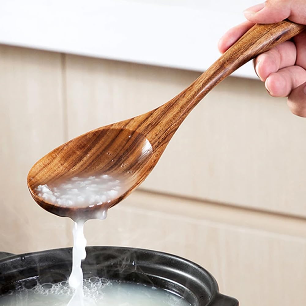 Set 2 Posate Insalata In Legno - Forchetta E Cucchiaio 10.2 Pollici, Manico Lungo, Per Mescolare E Servire - Foto 9