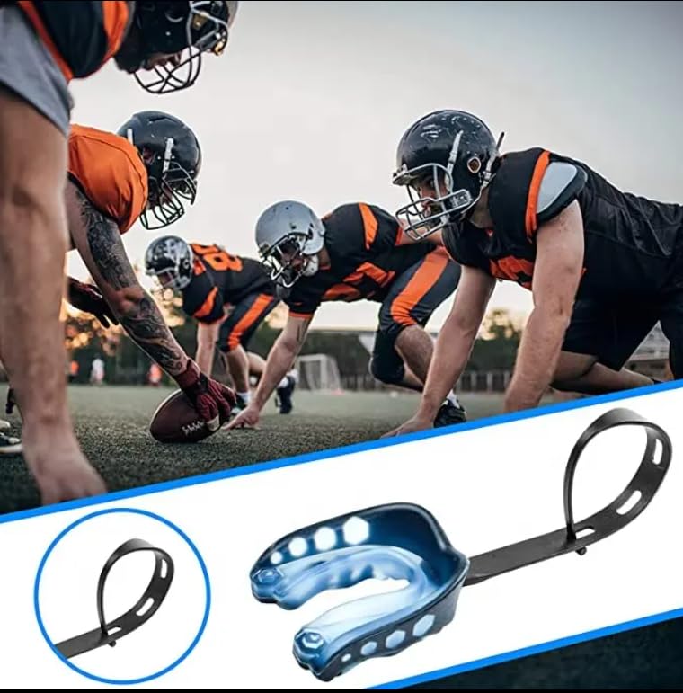 Lot De 2 Protège-dents De Sport Avec Sangle - Bleu/Noir - Pour Football Américain, Boxe, Hockey