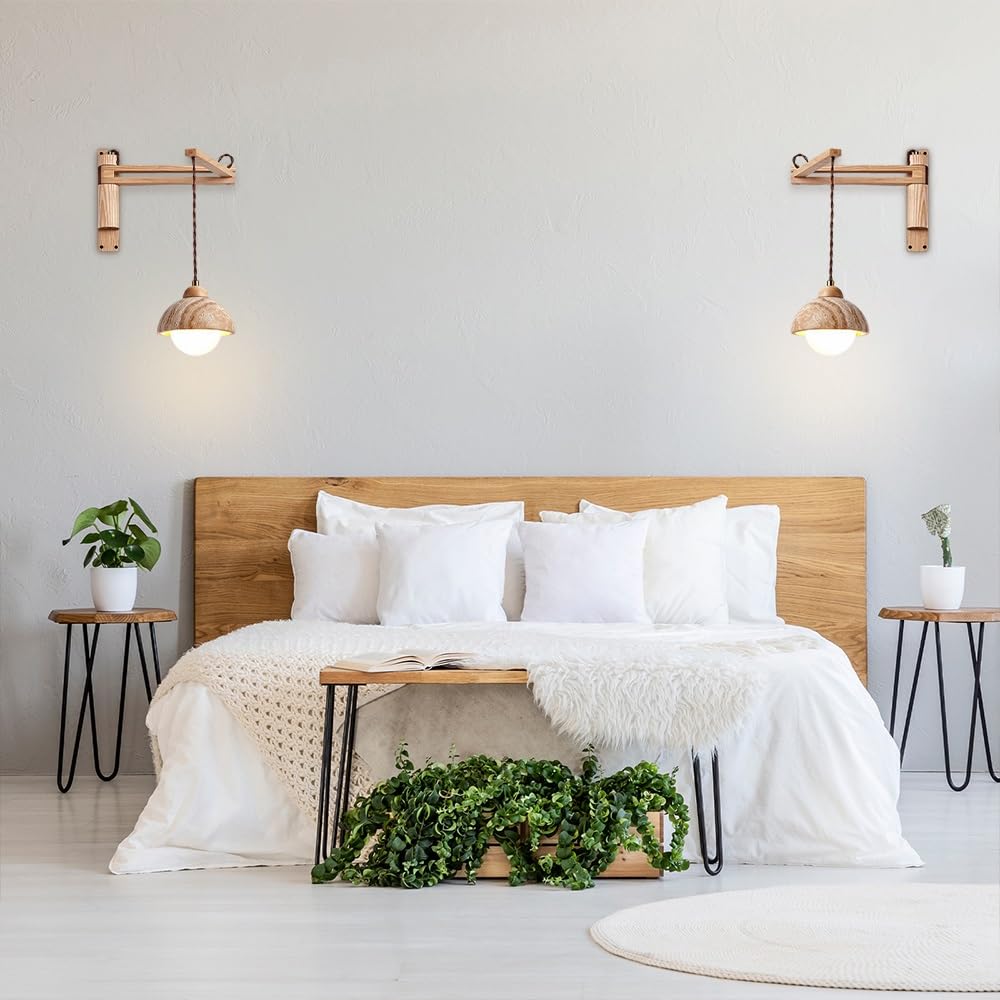Aplique de pared de madera, pantalla de travertino amarillo | Lámpara de pared Wabi Sabi de estilo japonés, lámpara de pared de mármol moderna de mediados de siglo for cabecera(B)