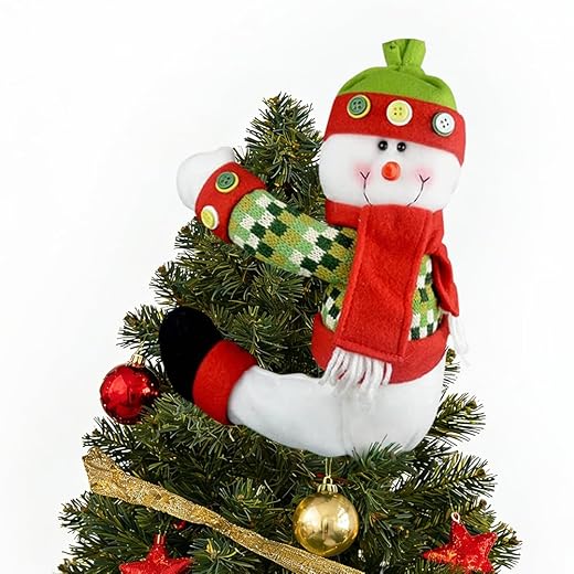 Christmas Tree Topper Snowman,Unique Holiday Xmas Decorations Funny Home Decor,Also Be Used As Curtain Tie and Hugger Wine Bottle,Red White Green