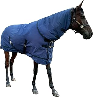 Winter Horse Blanket Waterproof Turnout Blanket for Real Horses, 1200D Ripstop Medium Weight Stable Blankets with Detachable Neck Cover,Size 72 Navy Blue