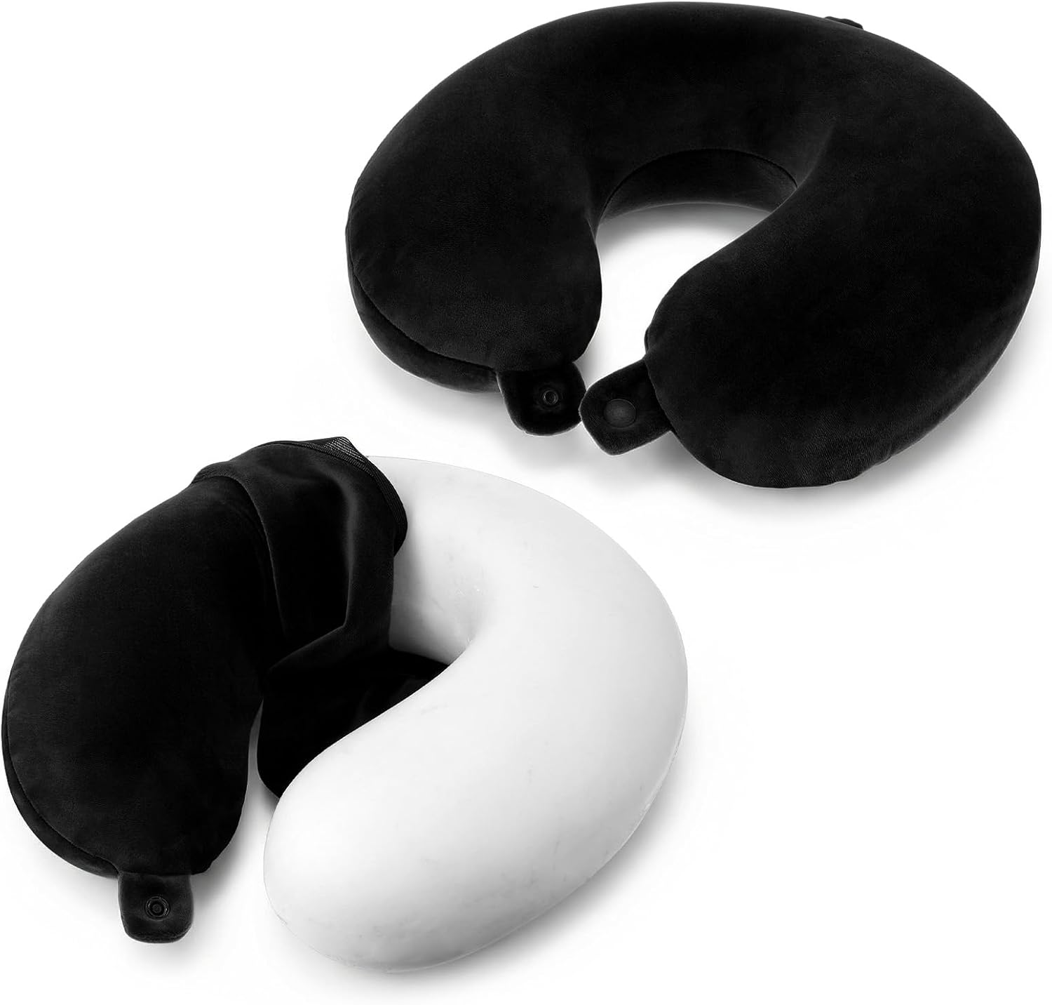 Ouligay 2 PCS U Shaped Neck Pillow Cover Travel Pillow with Zipper Replacement Airplane Pillow Cover Washable Soft Travel Pillow Case Coverwith Double Snap Black