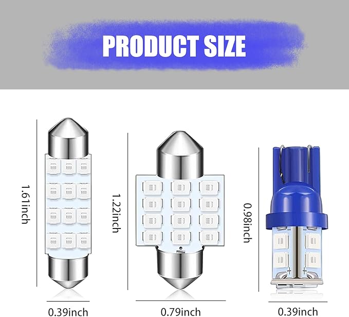 24 Bombillas Led T10 31mm 42mm Azul Para Interior Auto miniatura 2