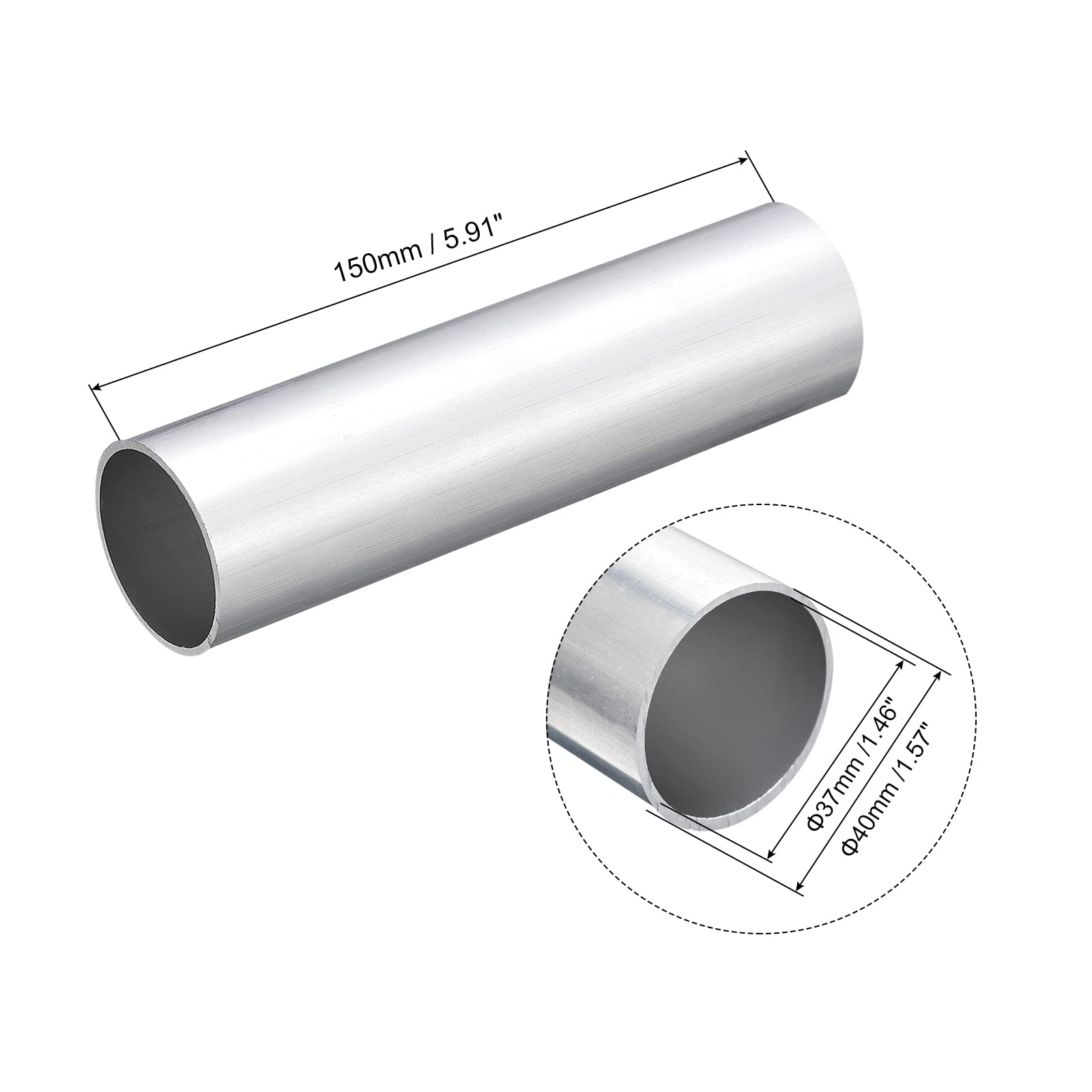 Sourcing Map Tube Rond En Aluminium 6063 - 40mm OD 37mm ID 15cm Longueur Tuyau Pour Industrie, DIY Et Projets