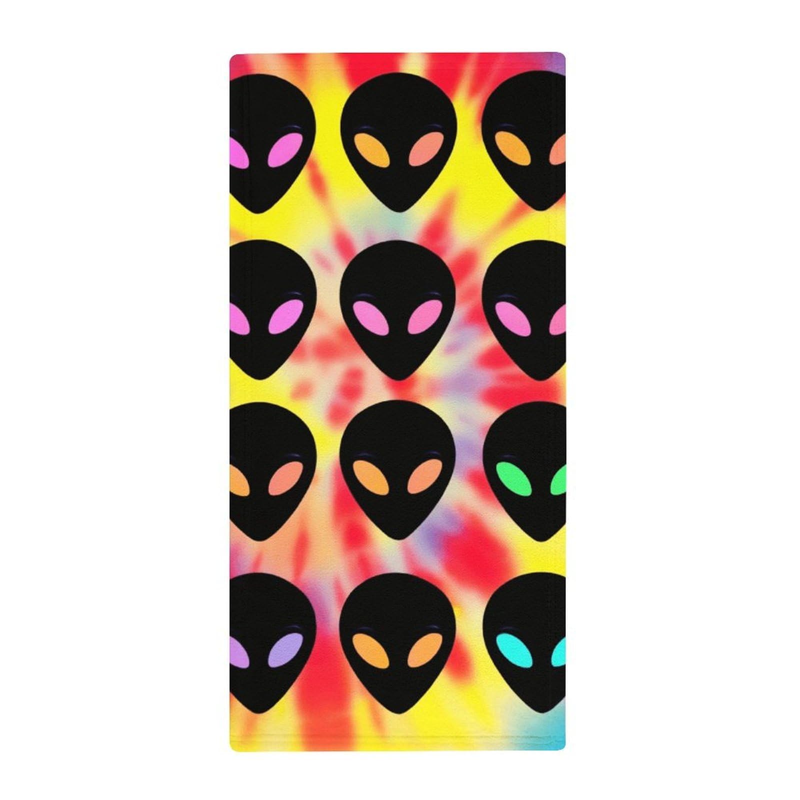 Anceky Premium Absorbent Fingertip Towels, Tie Dye Alien Lightweight Decorative Face Towels for Kitchen, Travel & Luxury Hotels