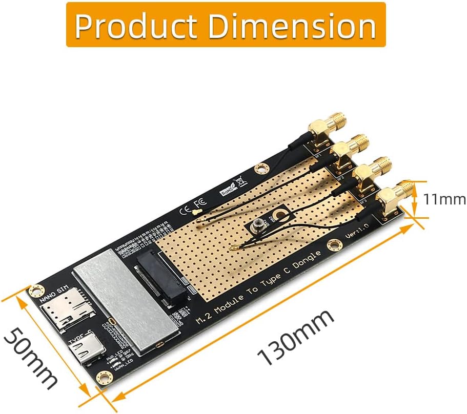 M.2(M.2) 3G/4G/5G Module to Type C/USB 3.0 Adapter with Nano SIM Card Slot for RM500Q/RM500U /GM800/ SIM8200 Module with 4X 2.4G/5G Antenna