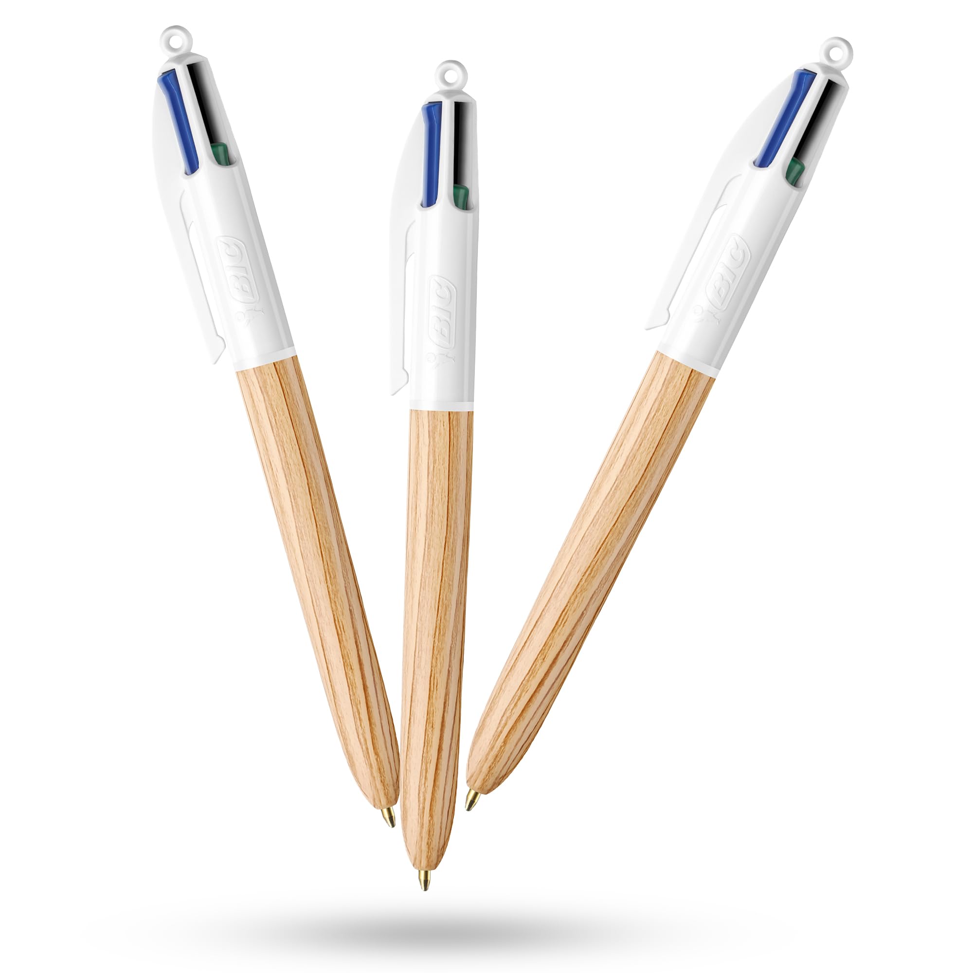BIC 4-Colour Wood Effect Pens Multi Pen Retractable Design Multicolour Pen With Four Assorted Vibrant Inks Multi Coloured Pens All in One for School Office and Colour Coding (Pack of 3)