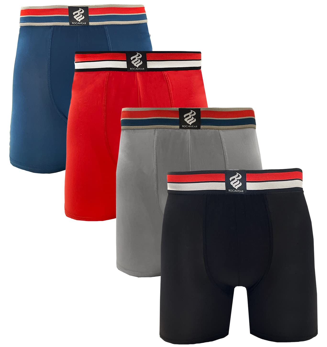 RocawearPerformance 4, 5 or 6 Pack Sport Fit Underwear, Stretch Performance Breathable Cool Support Men Boxer Briefs