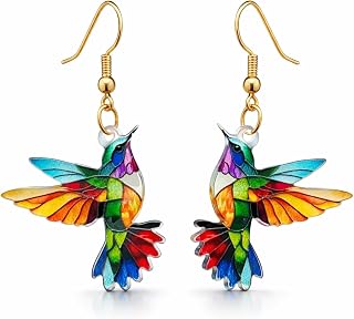 Madalasa Multicolor Hummingbird Acrylic Drop Earrings for Women | 2D Hand-Painted Bird Dangle Earrings | Lightweight Artis... Price In India
