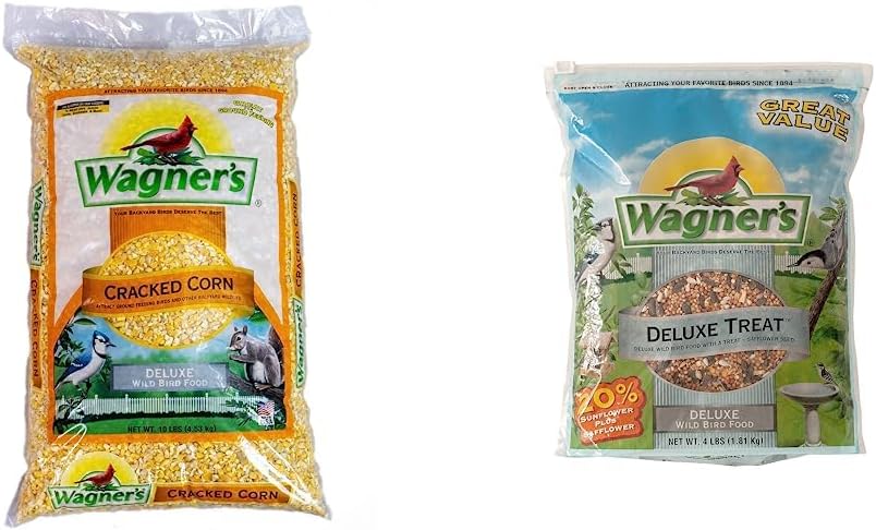 Wagner's 18542 Cracked Corn Wild Bird Food, 10-Pound Bag & 62067 Deluxe Treat Blend Wild Bird Food, 4 Pound (Pack of 1)