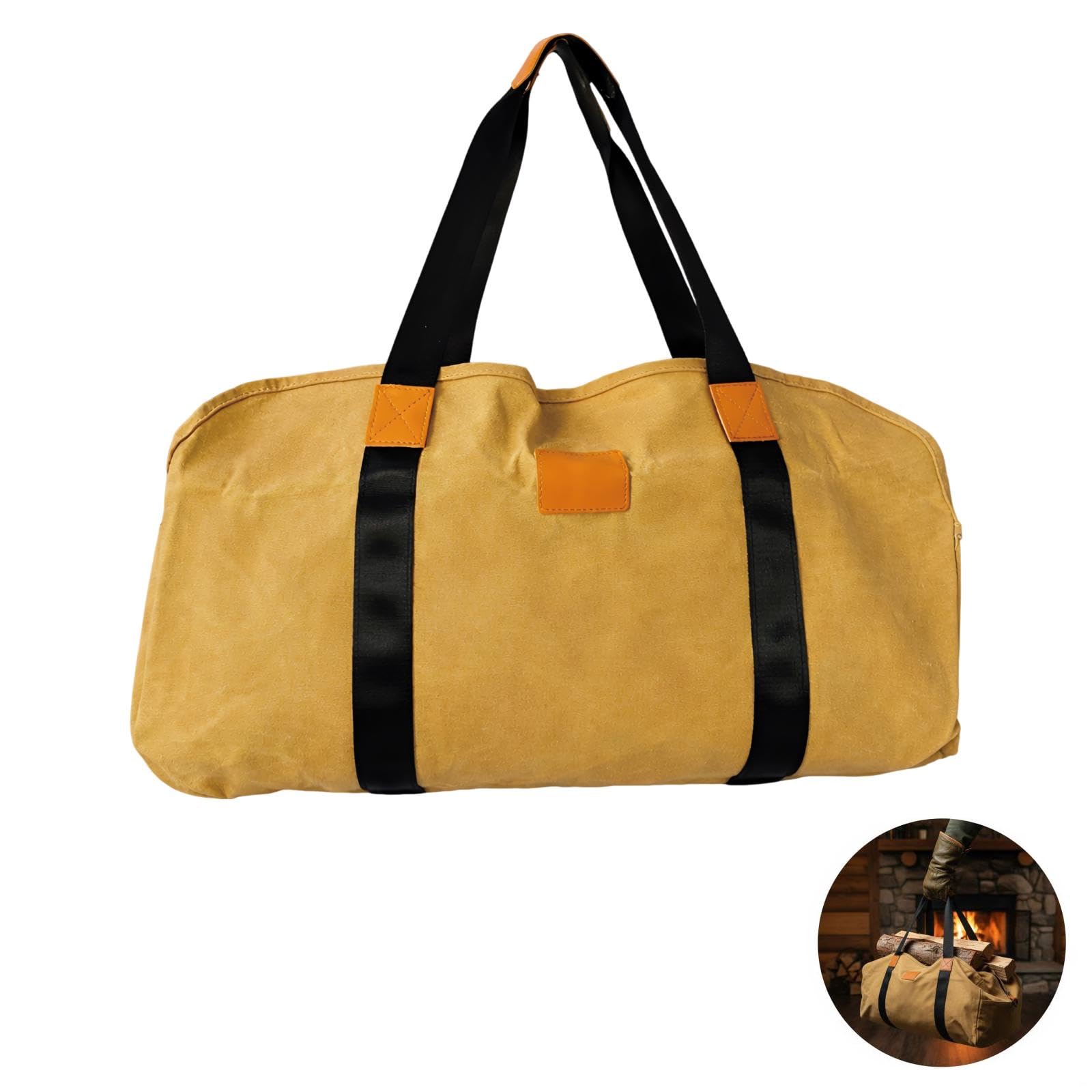 Porta legna da ardere in tela cerata resistente, borsa portatile per legna da ardere, supporto per legna da camino in tela da 16 oz, lati semi-chiusi, grande capacità per campeggio