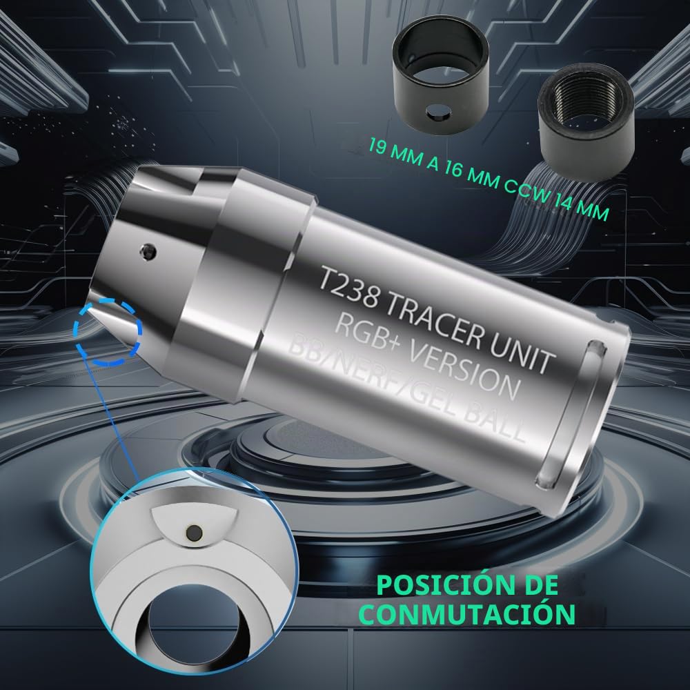 RGB+ Airsoft Tracer, Spitfire Tactical Tracer Unidad para Airsoft/NERF/Gel Blaster, Tracer y Arco Iris Modos Trazador, Modo Trazador, Modo Arco Iris y Siete Modos Monocromo disponibles (Plata)