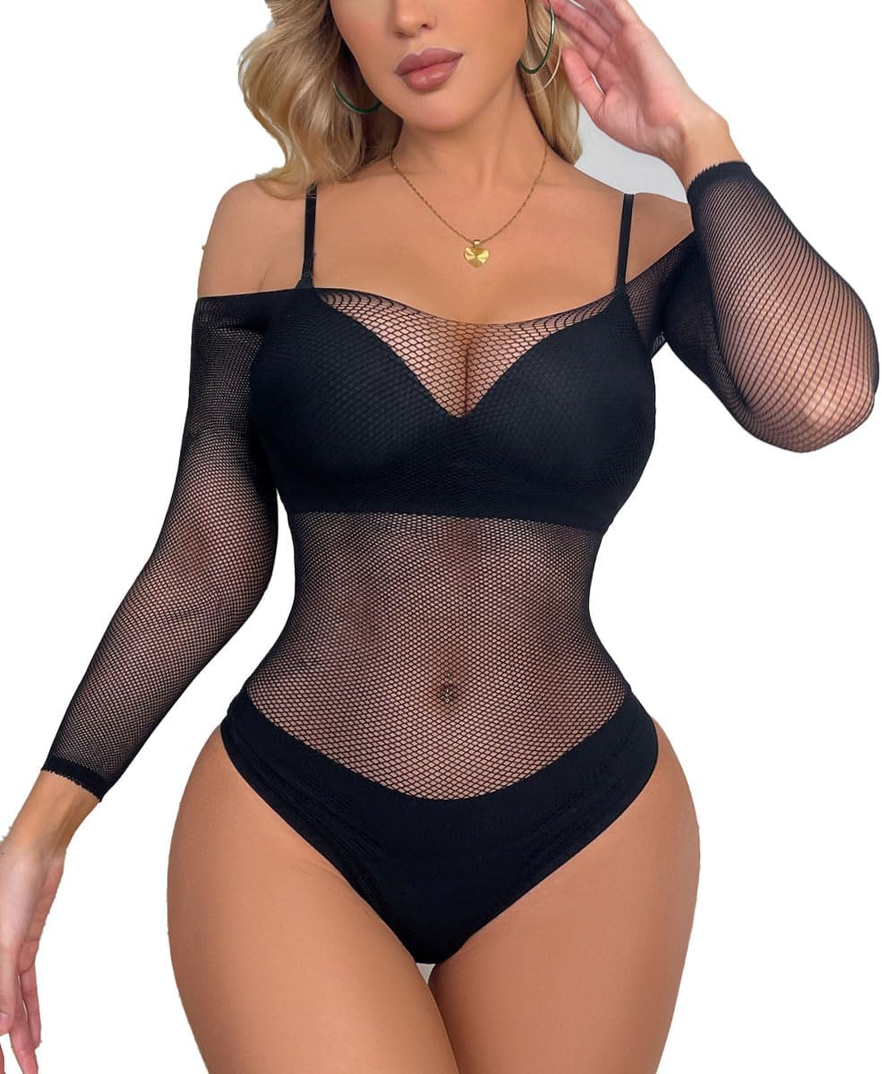 XIUSEMY Lingerie for Women Fishnet Bodysuit Sexy One Piece Babydoll Teddy Mesh Outfits