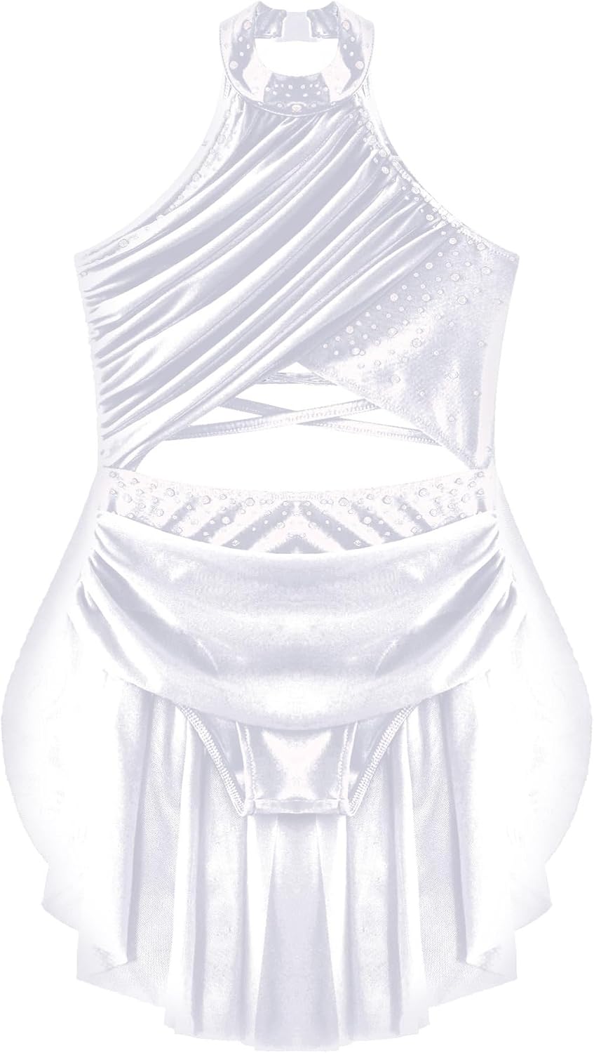 Kids Girls Figure Ice Skating Dress Rhinestones Lyrical Ballet Jazz Dance Dress Prom Party Wear