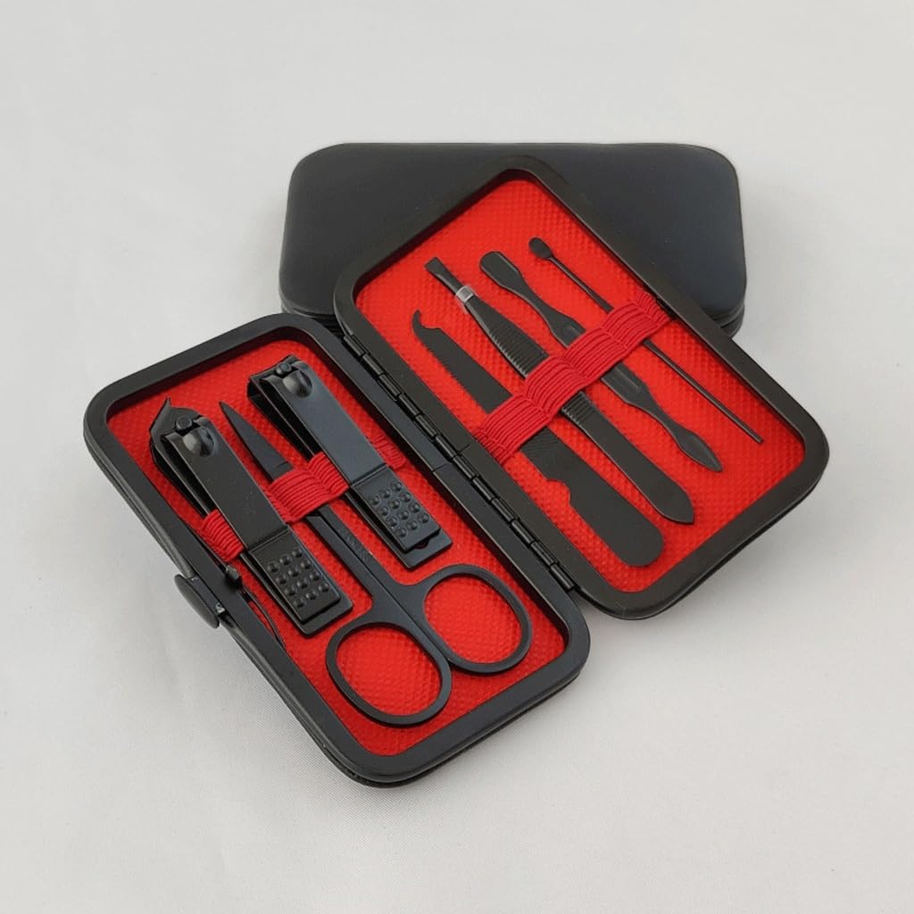 Juego De Cortaúñas De Acero Inoxidable Negro, Juego De Cortaúñas De 7 Piezas, Kit De Manicura Y Cortaúñas