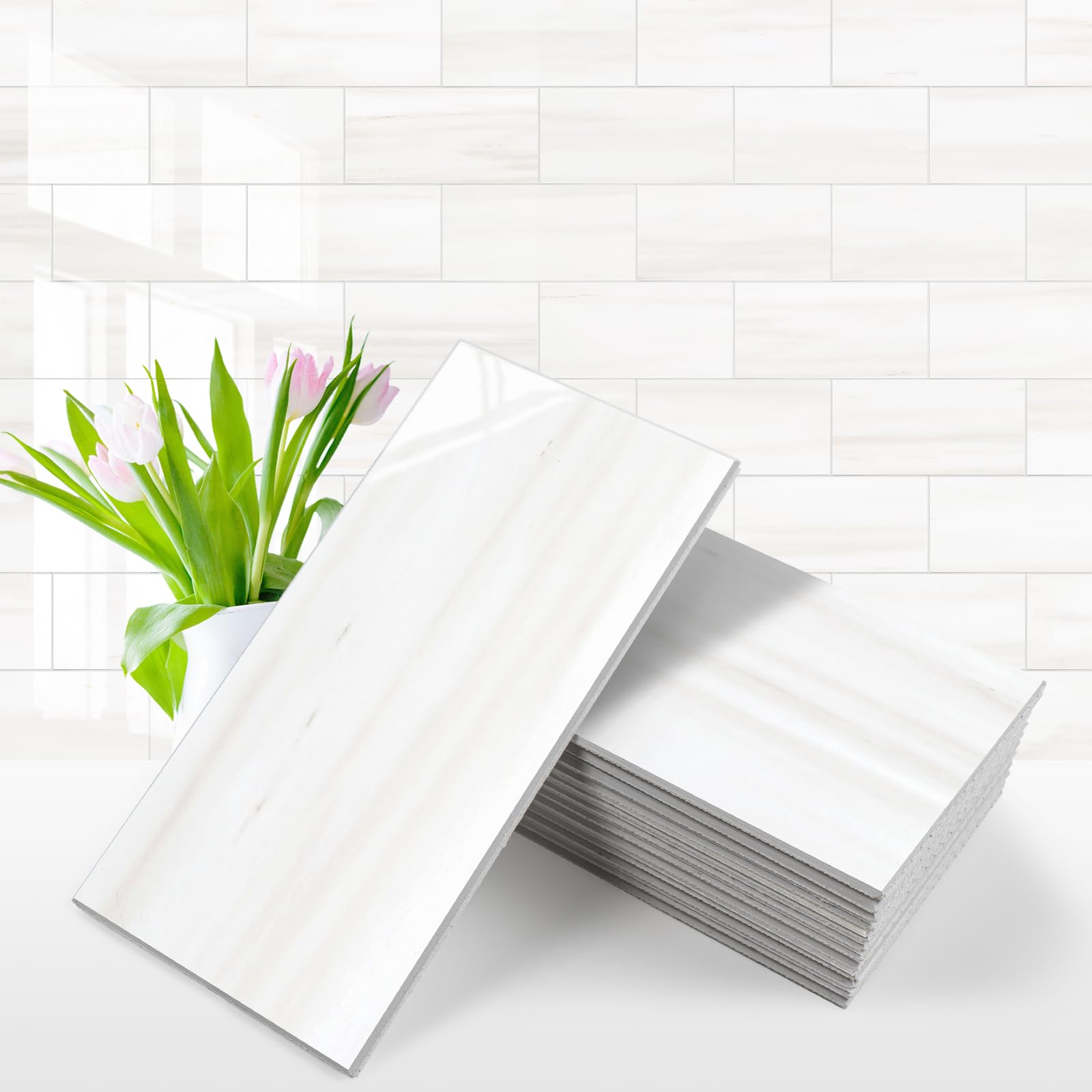 Vamos Tile 100-Piece Glossy Dolomite White Peel and Stick