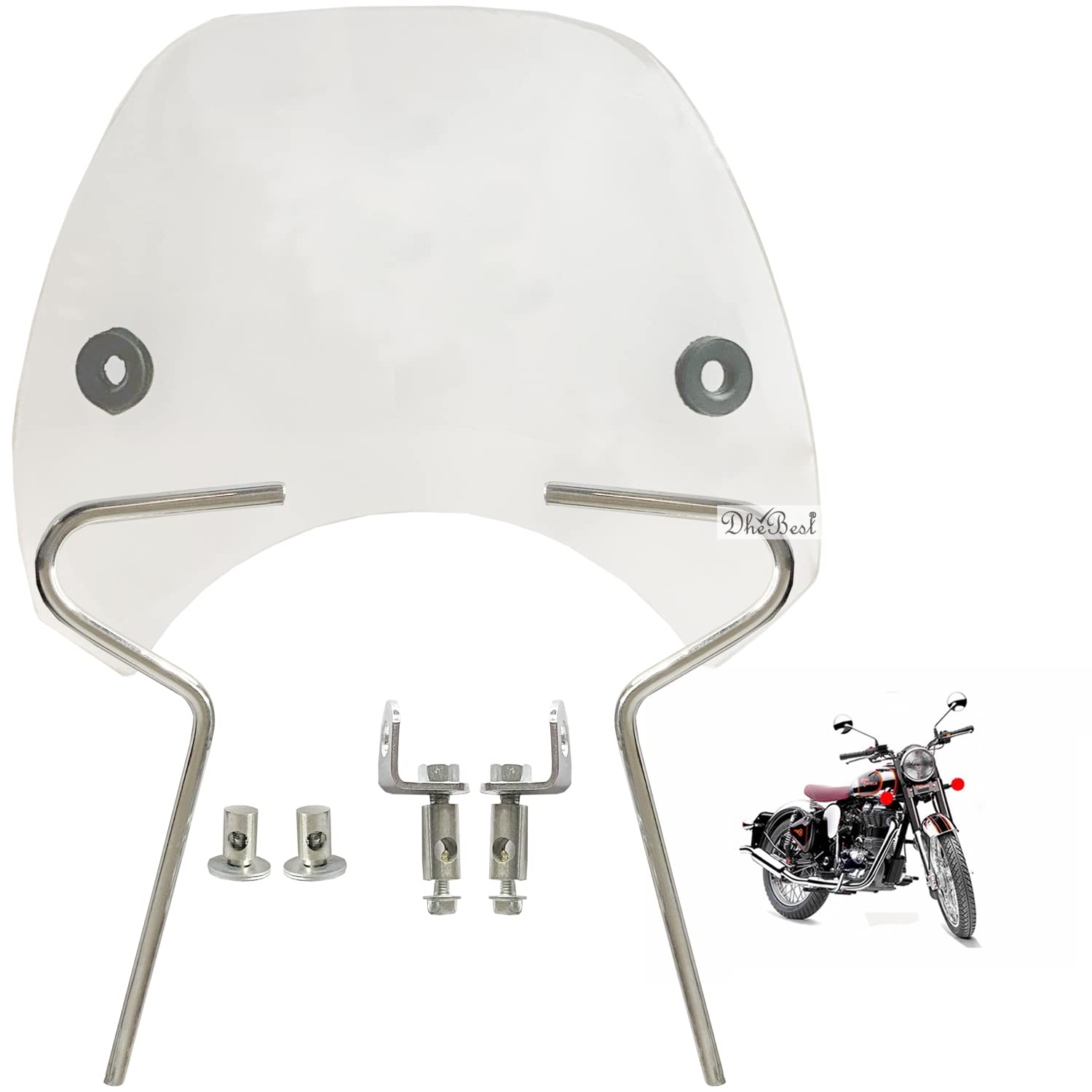 Dhe Best Bike Plastic Windscreen Visor Front Windshield Wind Deflectors (New Version) Small Visor White Compatible with RE Classic 350-image-31