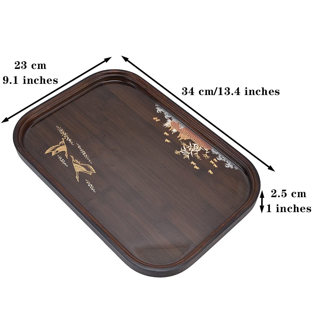 Bandeja para Servir té, Estilo Kungfu clásico, portátil, con Ranuras, Ideal para el hogar y la Oficina (marrón, 30 x 30 x 2,5 cm)