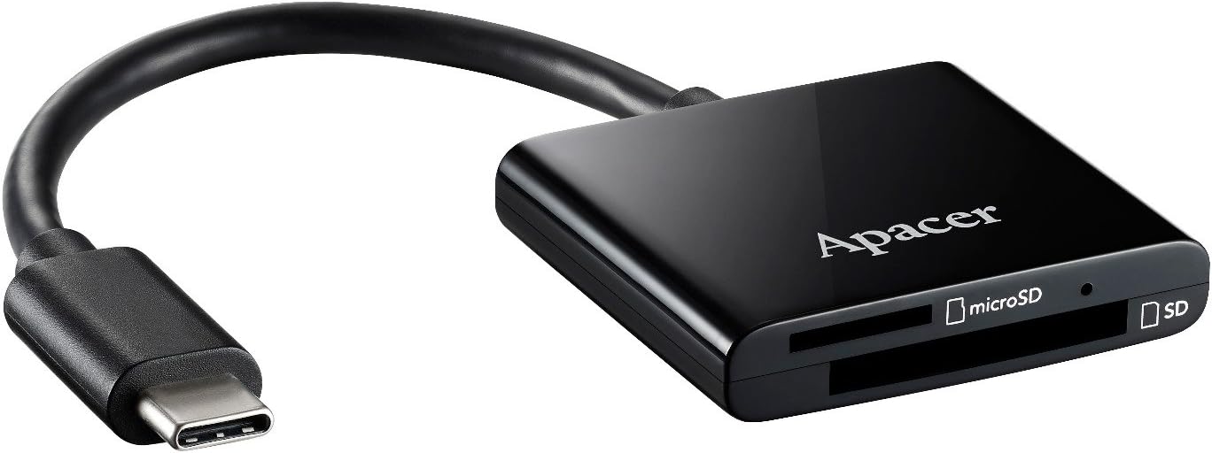 Card Reader Type C USB supporting SD , SDHC , SDXC , Micro SD , MicroSDHC , MicroSDXC UHS-I Memory Cards for MacBook & Android phone with OTG - Apacer , Black AM532