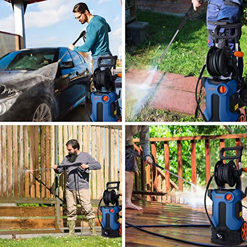 mrliance 3800psi Electric Pressure Washer 2000W 2.8GPM Power Washer Cleaner Machine with Hose Reel, 4 Adjustable Nozzles, Telescopic Rod and Soap Bottle, Blue