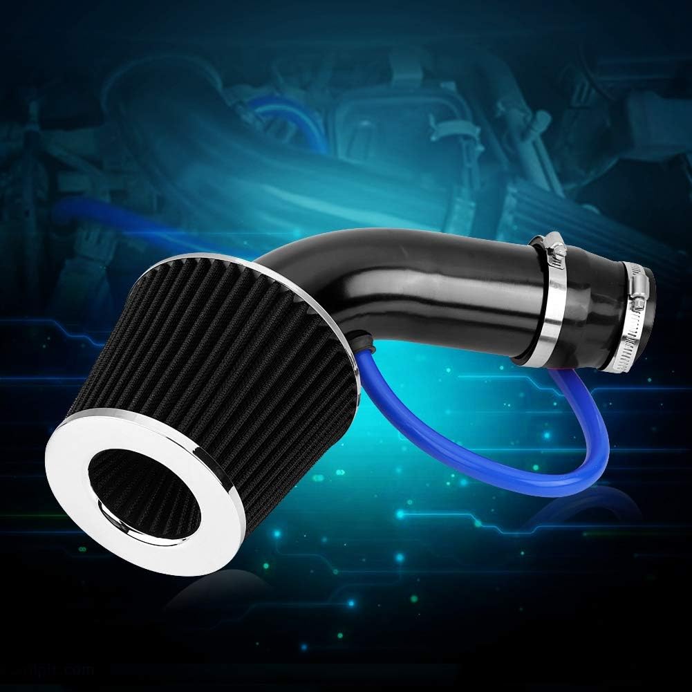 Filtro aria di aspirazione aria fredda per auto con tubo di induzione, filtro aria a induzione per auto universale 76 mm 3 pollici con accessori per tubi e montaggio(Carbone nero)