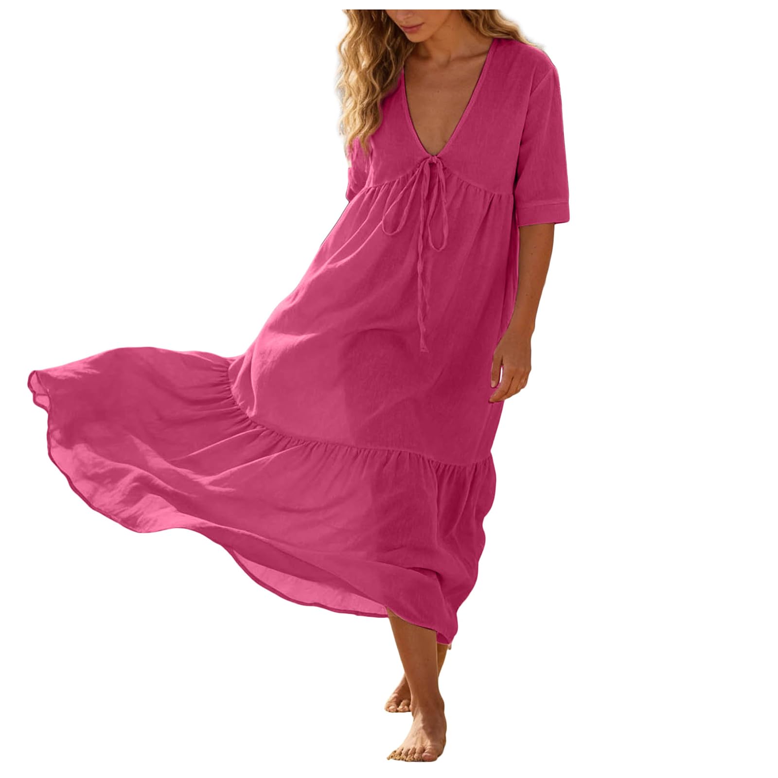 Robe décontractée chic en coton lin dissimulant les formes - 6