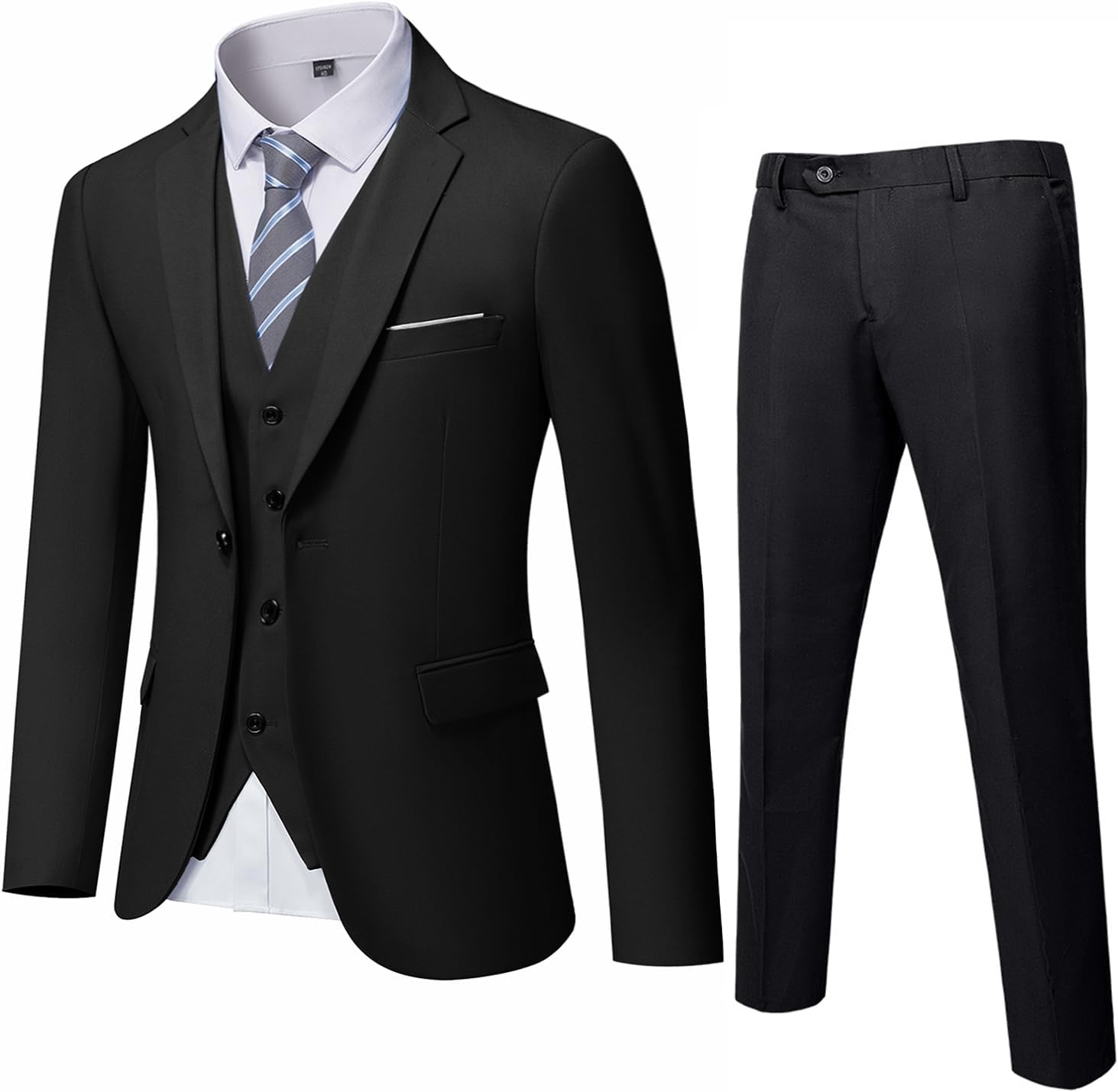 MrSure Men’s 3 Piece Suit Blazer, Slim Fit Tux with One Button, Jacket Vest Pants & Tie Set for Party, Wedding and Business